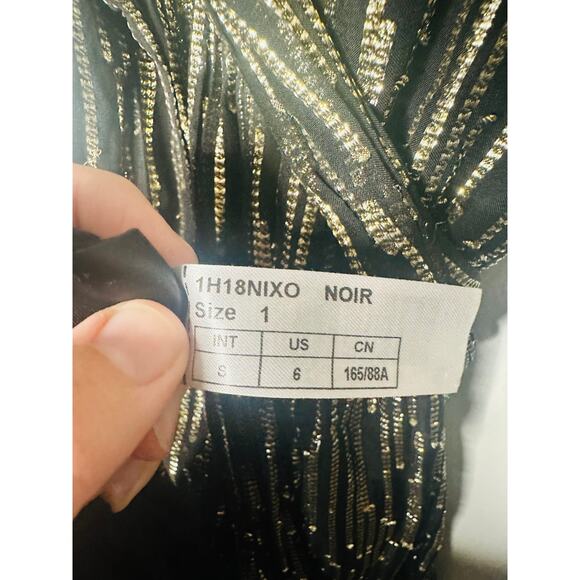 BA&SH Black Gold Metallic V-Neckline Nixon Short Sleeve Maxi Dress Size US 6 - Picture 16 of 16